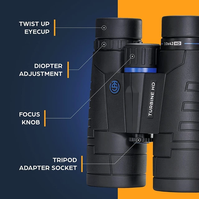 Alt view image 3 of 6 - TSO Turbine HD 10x42 Roof Prism Binoculars for Adults, HD Glass with Multi-Coated Optics, 15.5mm Long Eye Relief, Rainproof Binoculars for Bird Watching, Hunting, Hiking, Travel & Wildlife Viewing