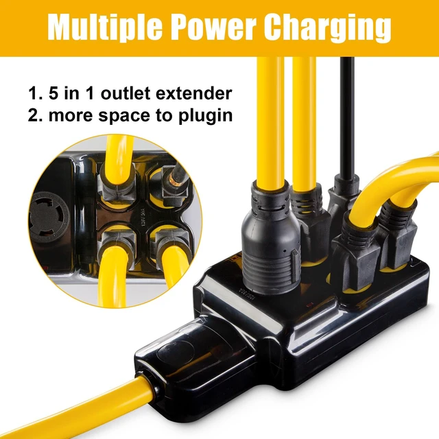 Alt view image 2 of 7 - NEMA L14-30P to 4X 5-20R/5-15R&L14-30R Generator Adapter Extension Cord, 4 Prong 30 Amp to 110V,Twist Locking to 15 Amp/20 Amp Household Outlet, 125/250V 7500 Watts, ETL Listed (3FT)