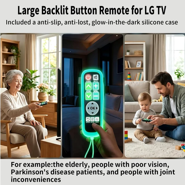 Alt view image 6 of 7 - Backlit Big Button TV Remote Replacement for LG TV with Cover & Hook, Universal Remote No Setup for Seniors People with Poor Vision,Parkinson's Disease Patient