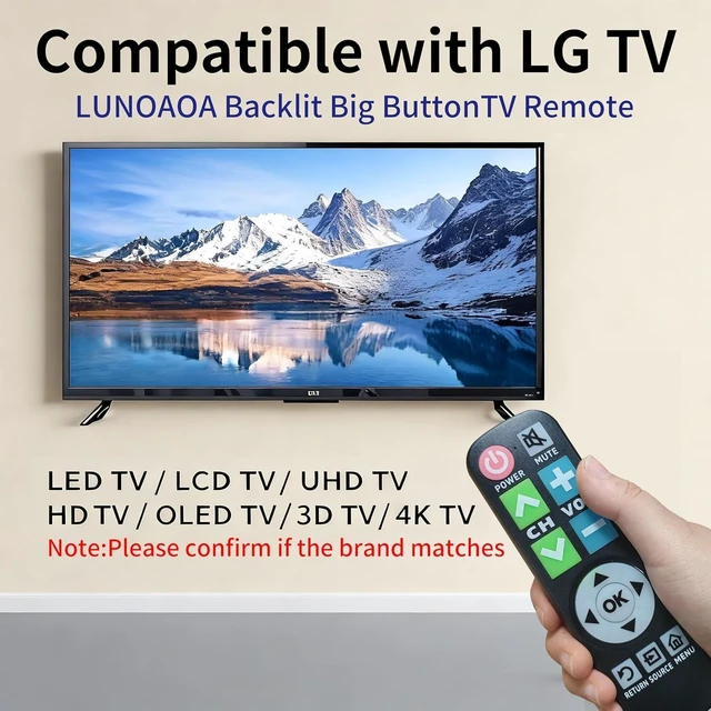 Alt view image 2 of 7 - Backlit Big Button TV Remote Replacement for LG TV with Cover & Hook, Universal Remote No Setup for Seniors People with Poor Vision,Parkinson's Disease Patient