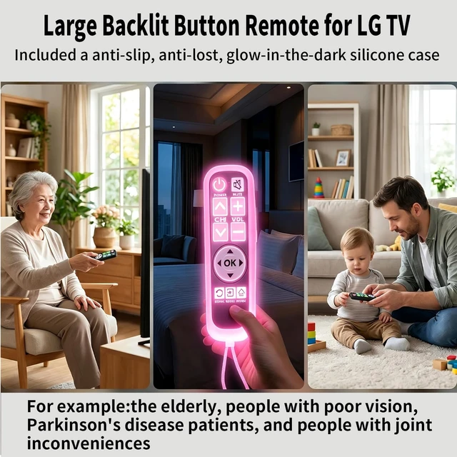 Alt view image 6 of 7 - Backlit Big Button TV Remote Replacement for LG TV with Cover & Hook, Universal Remote No Setup for Seniors People with Poor Vision,Parkinson's Disease Patient