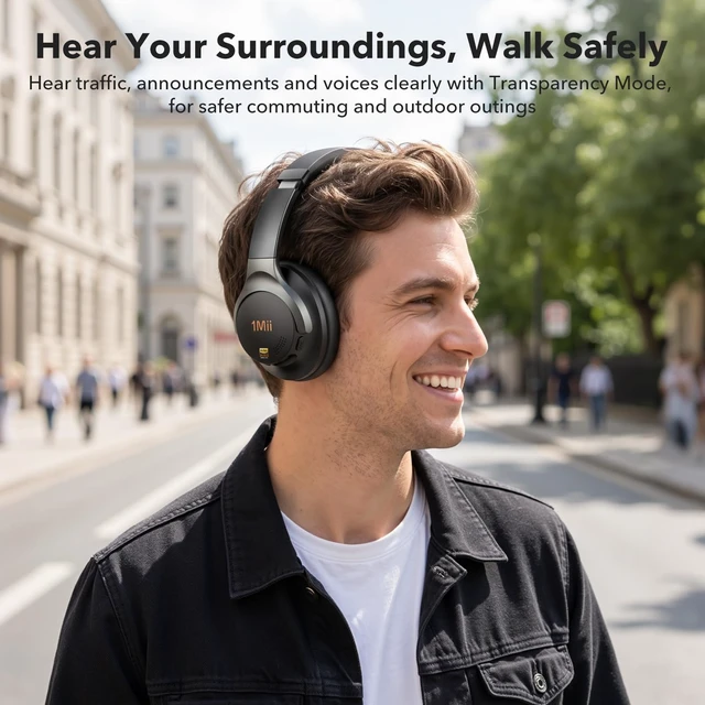 Alt view image 6 of 7 - Hybrid Active Noise Cancelling Headphones for Airplane Travel Bluetooth 6.0 Over-Ear Headset, Deep Bass, Custom EQ via APP, Hi-Res Audio, 100H Playtime, Comfort Fit for Office & Gaming