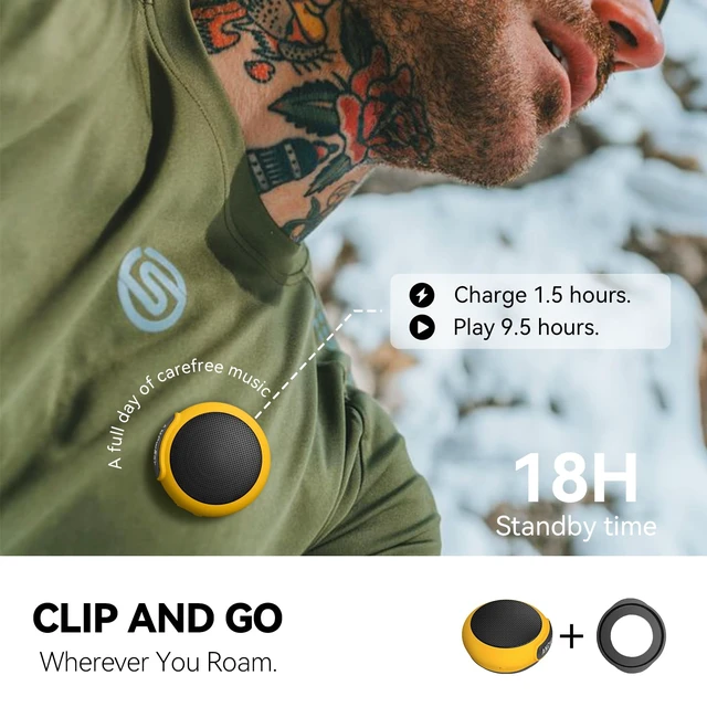 Alt view image 3 of 7 - Wearable Bluetooth Speaker with Clip, 3-Way Portable Mini Speaker 60g wearable speaker for work, walking and travel with wristband, clip and hanger; IPX6 splash resistance and 9.5H playtime