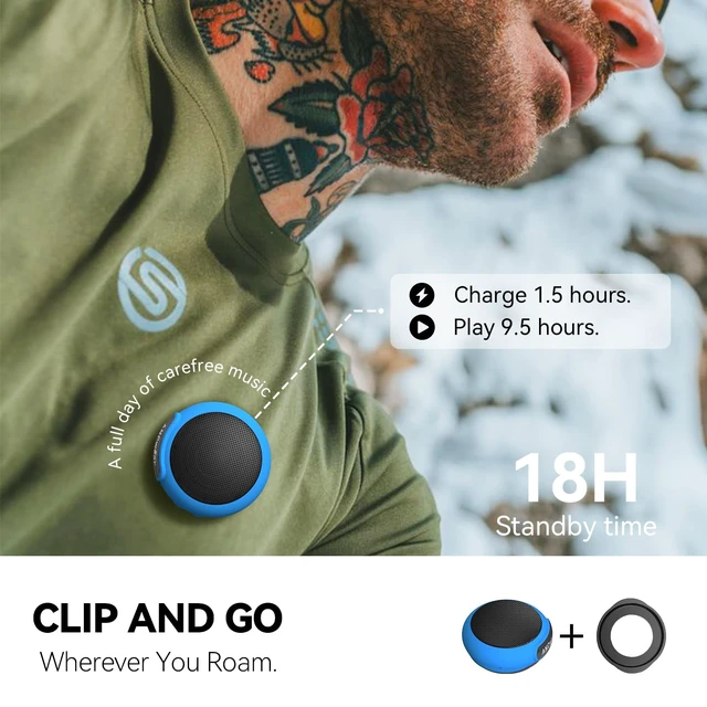 Alt view image 2 of 7 - Wearable Bluetooth Speaker with Clip, 3-Way Portable Mini Speaker 60g wearable speaker for work, walking and travel with wristband, clip and hanger, IPX6 splash resistance and 9.5H playtime