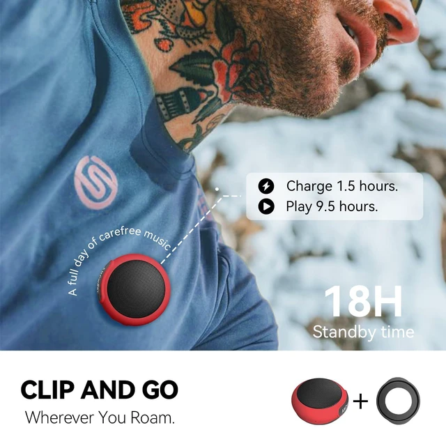 Alt view image 3 of 7 - Wearable Bluetooth Speaker with Clip, 3-Way Portable Mini Speaker 60g wearable speaker for work, walking and travel with wristband, clip and hanger, IPX6 splash resistance and 9.5H playtime
