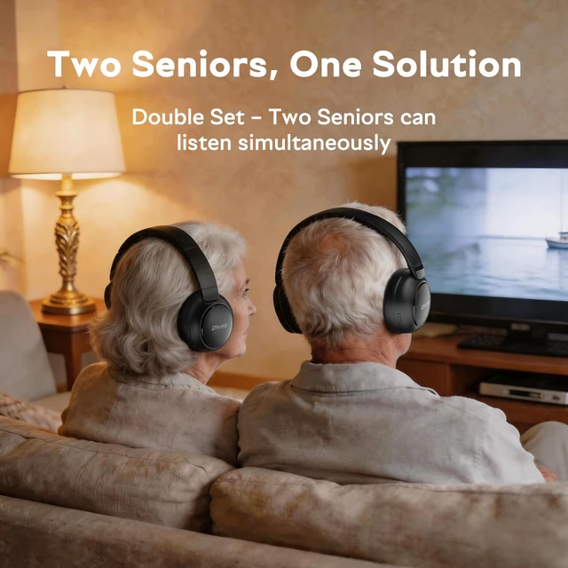 Alt view image 2 of 7 - Wireless Headphones for TV Watching with Transmitter Charging Dock For Seniors, Hearing Impaired Gifts, No Audio Delay, 30h Playtime, 100ft Range, Bluetooth 5.3, with Optical, AUX & RCA Cables