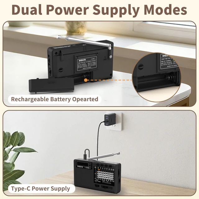 Alt view image 6 of 6 - D368 Portable Radio AM FM Shortwave Radio, Battery Operated Radio Excellent Reception Good Sound Speaker with MP3 Player, FM Stereo, Rechargeable Battery, TF/USB Playback for Home, Camping
