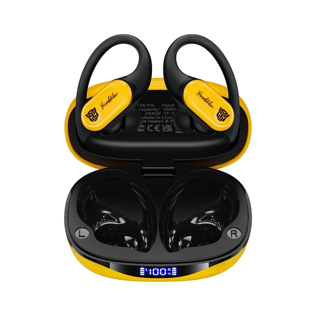 Alt view image 2 of 7 - Earbuds T26 Pro, Bluetooth 5.4 Wireless Gaming Earbuds with Mic, Over Ear Earbuds with Earhooks, 65H Playtime, Deep Bass, IPX5 Waterproof (Bumblebee Yellow)