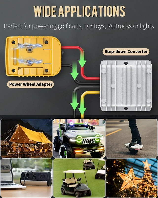 Alt view image 5 of 7 - 20 V to 12 V Step-Down Converter for Dewalt Battery, DC Power Adapter, Voltage Reducer Transformer 180 W Buck Converter Regulator for Golf Cart RC Car Truck Light & DIY (with Switch)
