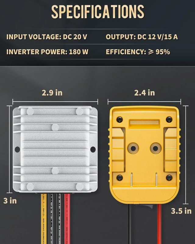 Alt view image 2 of 7 - 20 V to 12 V Step-Down Converter for Dewalt Battery, DC Power Adapter, Voltage Reducer Transformer 180 W Buck Converter Regulator for Golf Cart RC Car Truck Light & DIY (with Switch)