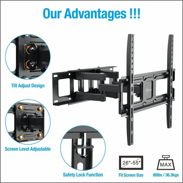 Alt view image 2 of 6 - Dual Articulating Arms TV Wall Mount Bracket fits to Most 26-70 inch LED,LCD,OLED Flat Panel TVs, Tilt Full Motion Swivel 14.1" Extension, Max VESA 400X400mm,80lbs,Fits 12/16" Wood Stud by