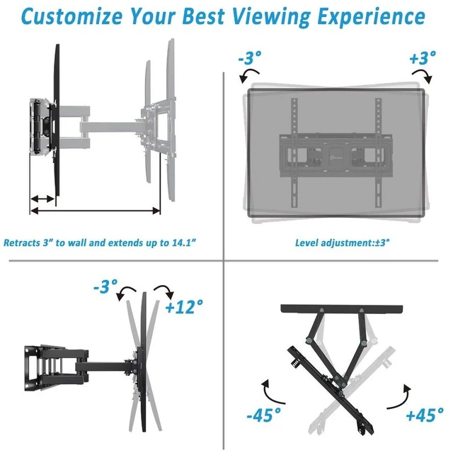 Alt view image 4 of 6 - Dual Articulating Arms TV Wall Mount Bracket fits to Most 26-70 inch LED,LCD,OLED Flat Panel TVs, Tilt Full Motion Swivel 14.1" Extension, Max VESA 400X400mm,80lbs,Fits 12/16" Wood Stud by