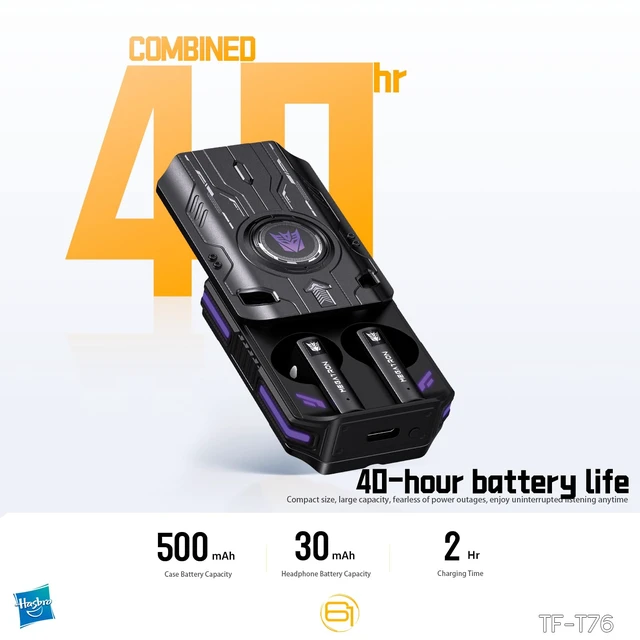 Alt view image 3 of 7 - Earbuds T76, Bluetooth 6.0 Wireless Gaming Earbuds with Mic, Low Latency in Ear Earbuds, 13mm Drivers, HD Calling, 40H Playtime, Zinc Alloy Case (Megatron Black)