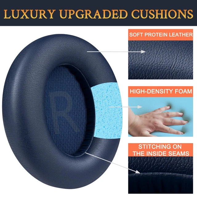 Alt view image 5 of 7 - Earpads Replacement for Anker Soundcore Space Q45 Headphones, Ear Pads Cushions with Softer Protein Leather, Noise Isolation Foam - Blue