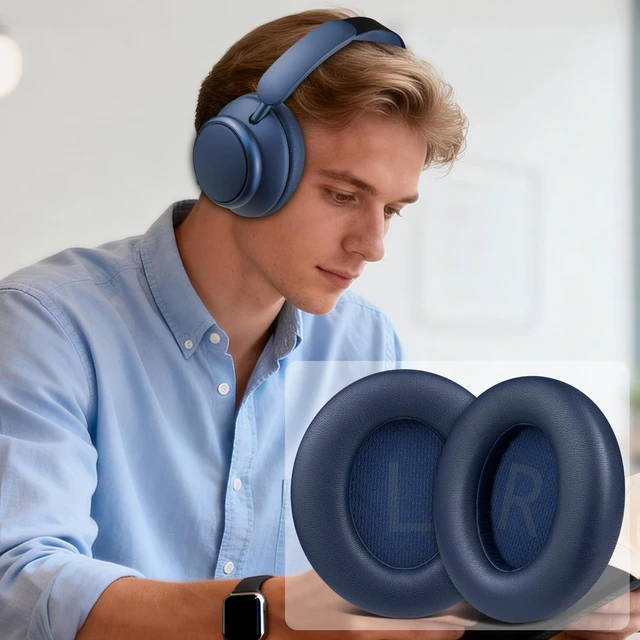 Alt view image 7 of 7 - Earpads Replacement for Anker Soundcore Space Q45 Headphones, Ear Pads Cushions with Softer Protein Leather, Noise Isolation Foam - Blue