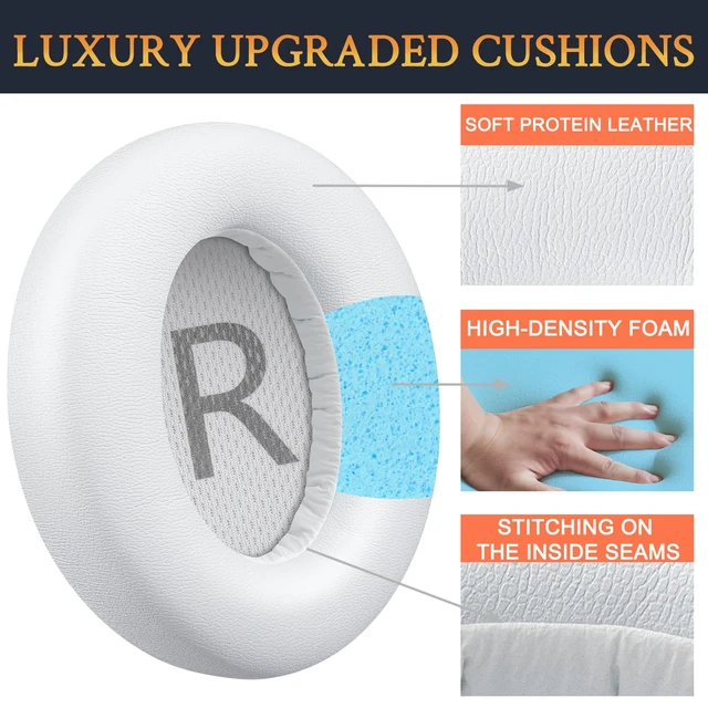 Alt view image 3 of 5 - Earpads Replacement for Anker Soundcore Space Q45 Headphones, Ear Pads Cushions with Softer Protein Leather, Noise Isolation Foam - White