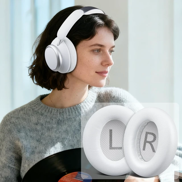 Alt view image 5 of 5 - Earpads Replacement for Anker Soundcore Space Q45 Headphones, Ear Pads Cushions with Softer Protein Leather, Noise Isolation Foam - White