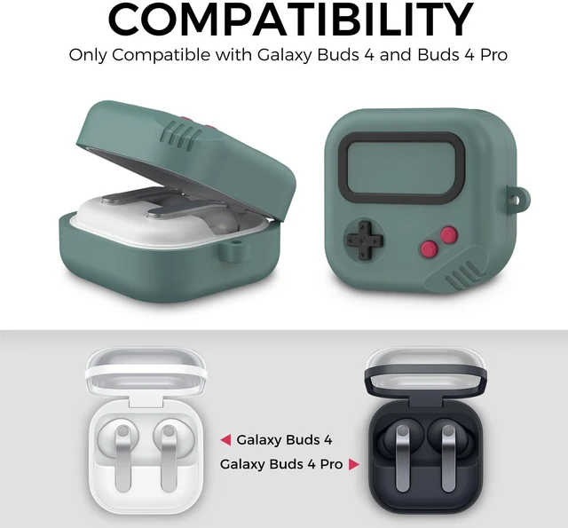 Alt view image 2 of 7 - for Samsung Galaxy Buds 4 Pro Case & Galaxy Buds 4 case, Game Console Design, Silicone Case for Buds Pro 4, Cute Cover for Men/Women Gamer (Pine Green)