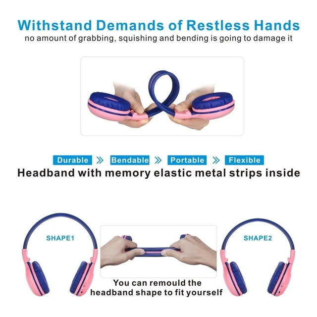 Alt view image 3 of 7 - 2 Pack Kids Bluetooth Headphones with Share Port, Foldable w/Pouch 75/85/94dB Volume Limit with Microphone for Toddler Teen, 30H Playtime, Bluetooth headset for School Airplane iPad PC Travel