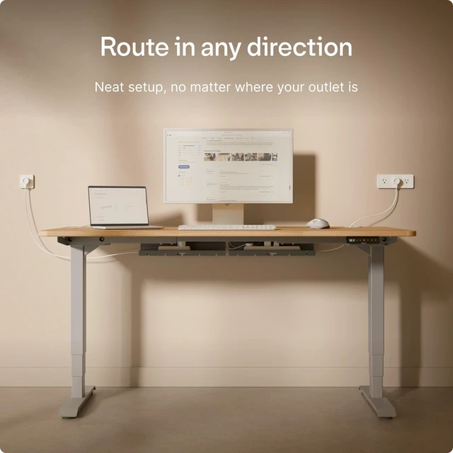 Alt view image 3 of 3 - Cable Duct Desk Gray Set of 2 - Stainless Steel Cable Management Desk Cable Duct with 5 Cable Cut-Outs - Easy to Install Cable Organiser - Cable Holder