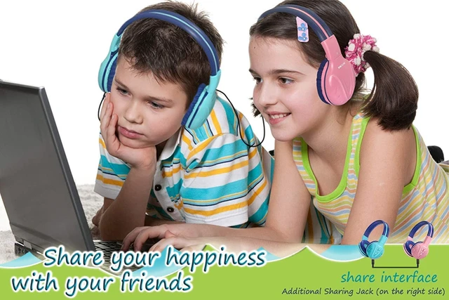 Alt view image 6 of 7 - 2 Pack Kids Bluetooth Headphones with Share Port, Foldable w/Pouch 75/85/94dB Volume Limit with Microphone for Toddler Teen, 30H Playtime, Bluetooth headset for School Airplane iPad PC Travel