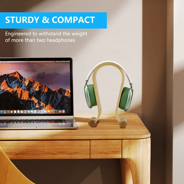 Alt view image 2 of 7 - Leather Headphone Stand Headset Stand Headphone Holder Universal Gaming Headset Holder - Birch