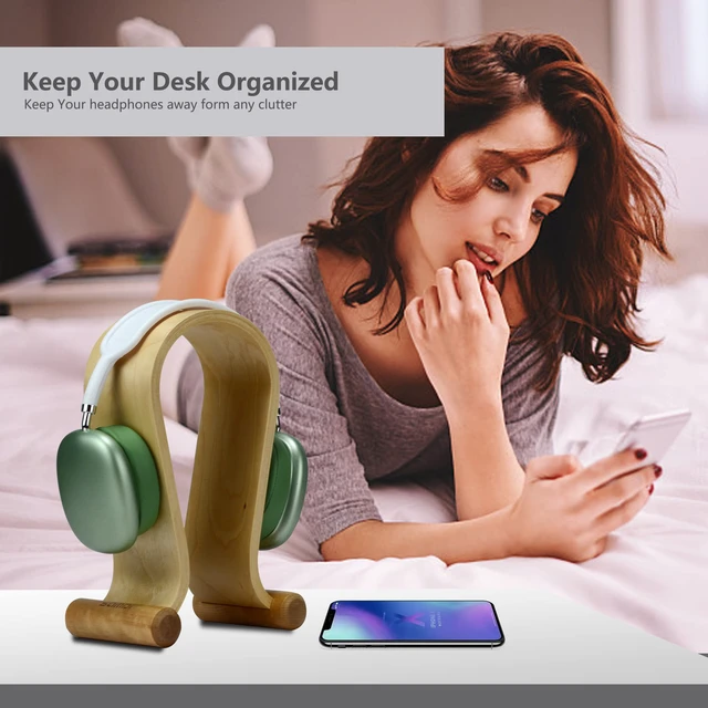 Alt view image 5 of 7 - Leather Headphone Stand Headset Stand Headphone Holder Universal Gaming Headset Holder - Birch