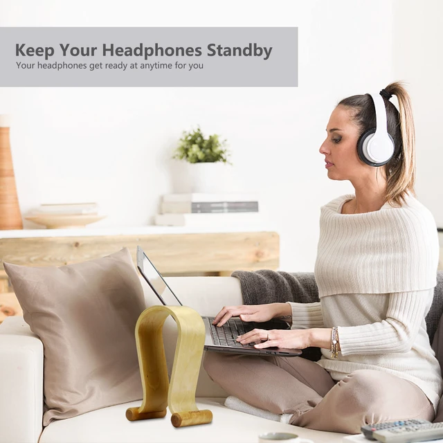 Alt view image 6 of 7 - Leather Headphone Stand Headset Stand Headphone Holder Universal Gaming Headset Holder - Birch