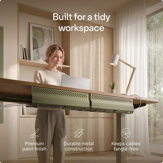 Alt view image 2 of 7 - Cable Duct Desk Green Set of 2 - Stainless Steel Cable Management Desk Cable Duct with 5 Cable Cut-Outs - Easy to Install Cable Organiser - Cable Holder
