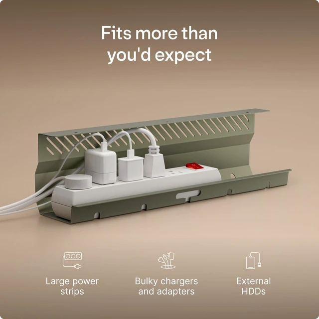 Alt view image 3 of 7 - Cable Duct Desk Green Set of 2 - Stainless Steel Cable Management Desk Cable Duct with 5 Cable Cut-Outs - Easy to Install Cable Organiser - Cable Holder