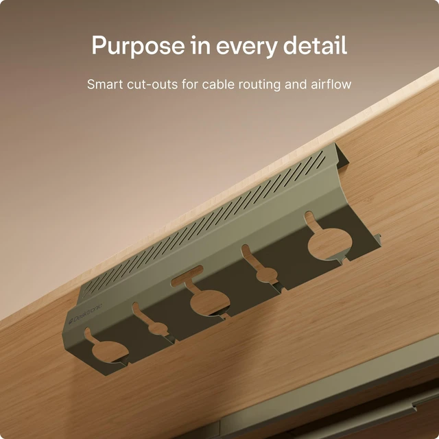 Alt view image 5 of 7 - Cable Duct Desk Green Set of 2 - Stainless Steel Cable Management Desk Cable Duct with 5 Cable Cut-Outs - Easy to Install Cable Organiser - Cable Holder