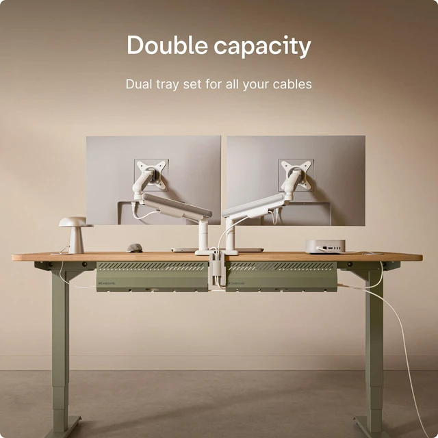 Alt view image 4 of 7 - Cable Duct Desk Green Set of 2 - Stainless Steel Cable Management Desk Cable Duct with 5 Cable Cut-Outs - Easy to Install Cable Organiser - Cable Holder