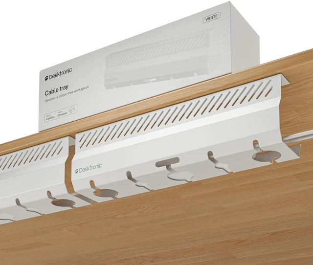 Main image of Cable Duct Desk White Set of 2 - Stainless Steel Cable Management Desk Cable Duct with 5 Cable Cut-Outs - Easy to Install Cable Organiser - Cable Holder
