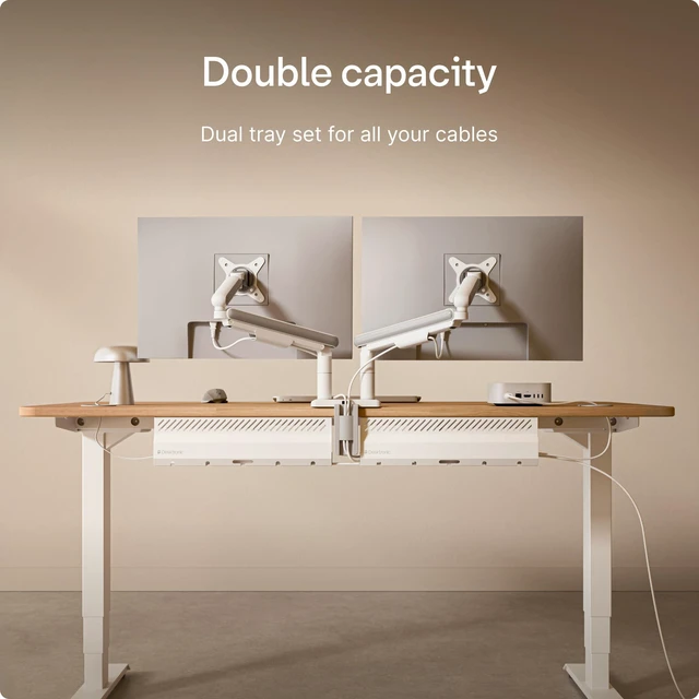 Alt view image 4 of 7 - Cable Duct Desk White Set of 2 - Stainless Steel Cable Management Desk Cable Duct with 5 Cable Cut-Outs - Easy to Install Cable Organiser - Cable Holder