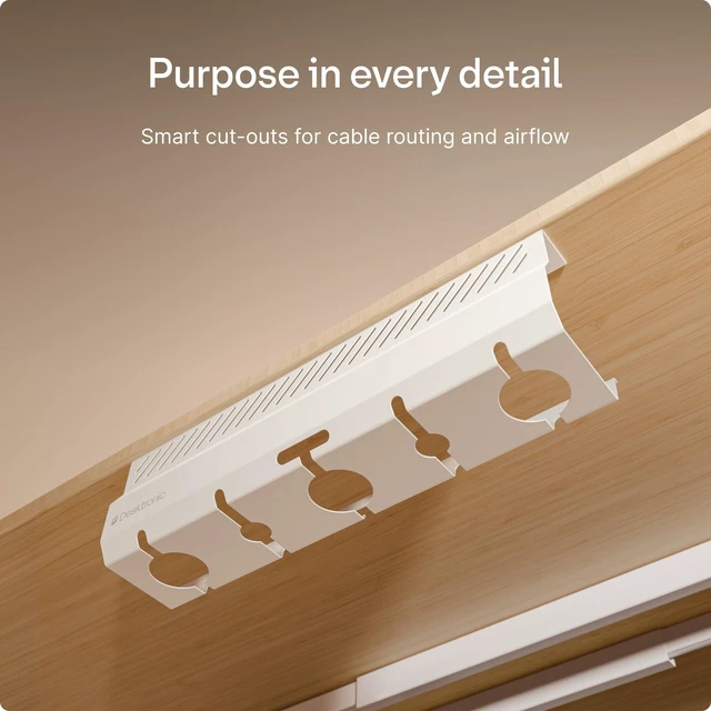 Alt view image 5 of 7 - Cable Duct Desk White Set of 2 - Stainless Steel Cable Management Desk Cable Duct with 5 Cable Cut-Outs - Easy to Install Cable Organiser - Cable Holder