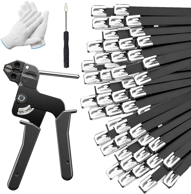 Main image of 150PCS Cable Ties Kit, 11.8 Inch Heavy Duty Black Metal Zip Ties 304 Stainless Steel Zip Ties, 264LBS High-strength,Self-locking Secure Fastening,Ideal for Outdoor,Fence, Exhaust Wrap Etc