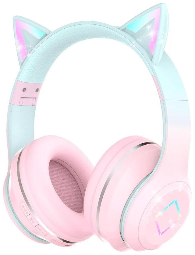 Main image of Bluetooth Kids Headphones,Cat Ear LED Light Up Kids Wireless Headphones,Bluetooth 5.1&Stereo Sound, Foldable,Adjustable Headband,Children Headphone with Microphone for School/Tablet (Pink)