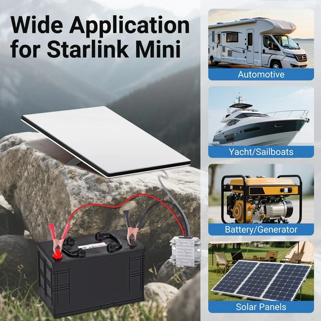 Alt view image 7 of 7 - Starlink Mini 12V Boost Converter with DC Power Cord, 12V/24V to 30V 3.5A Converter Kit, DC Male Plug, Suitable for Starlink Mini, Trucks, and Motorhomes (3.2ft) with Removable Alligator Clips