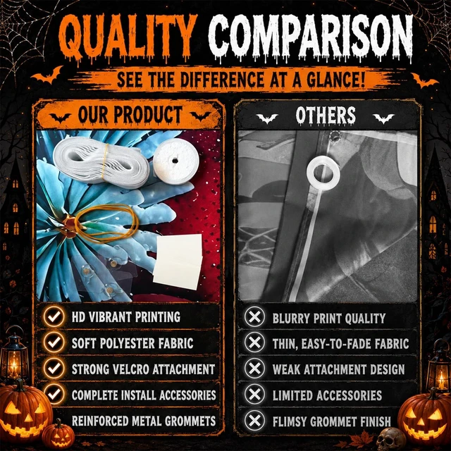 Alt view image 7 of 7 - Halloween Garage Door Cover 16 x 7 FT, Halloween Garage Banner Haunted House Design, Detailed Halloween artwork creates a spooky seasonal scene for garages, walls, yards and parties