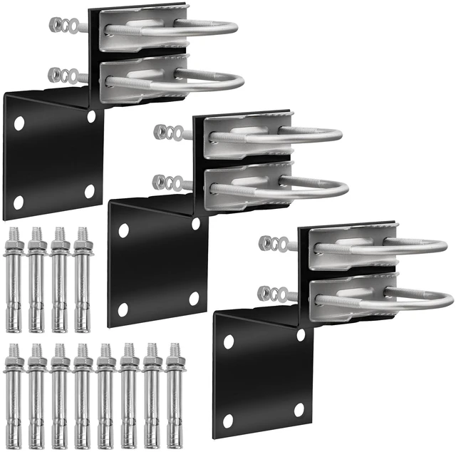 Main image of Antenna Pole Mount Bracket Kits - 3 Set Black-Coated Antenna Pole Mast Mount Bracket with Double U-Bracket Assembly + 12 Screws for Outside Home Antenna Pole Holder