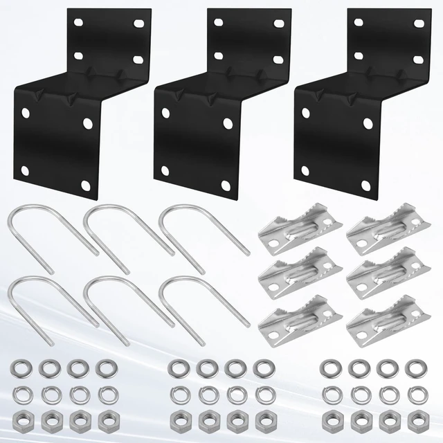 Alt view image 2 of 6 - Antenna Pole Mount Bracket Kits - 3 Set Black-Coated Antenna Pole Mast Mount Bracket with Double U-Bracket Assembly + 12 Screws for Outside Home Antenna Pole Holder