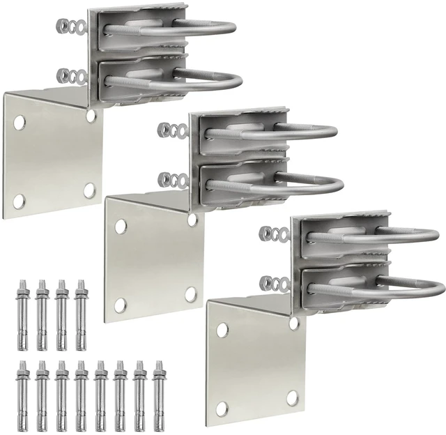 Main image of Antenna Pole Mount Bracket Kits - 3 Set Antenna Pole Mast Mount Bracket with U-Bracket Assembly + 12 Screws for Outside Home Antenna Pole Holder
