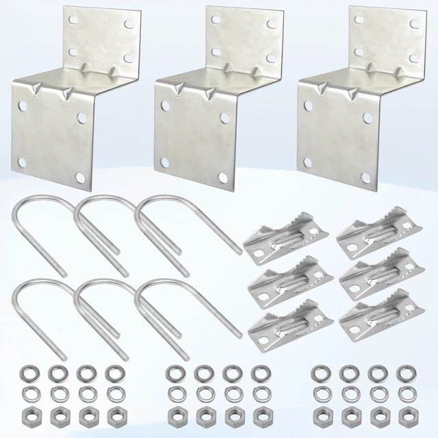 Alt view image 2 of 6 - Antenna Pole Mount Bracket Kits - 3 Set Antenna Pole Mast Mount Bracket with U-Bracket Assembly + 12 Screws for Outside Home Antenna Pole Holder