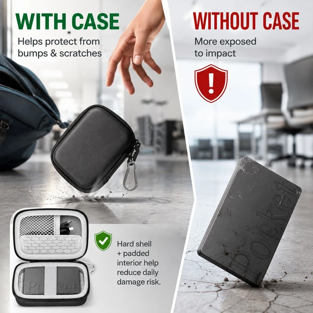 Alt view image 5 of 7 - Hard Carrying Case for Pocket AI Voice Recorder, Travel Storage Bag Hard Shell with Soft Padding, Mesh Pocket and Elastic Strap Keep Recorder and Small Accessories Organized, Carabiner,Bag Only
