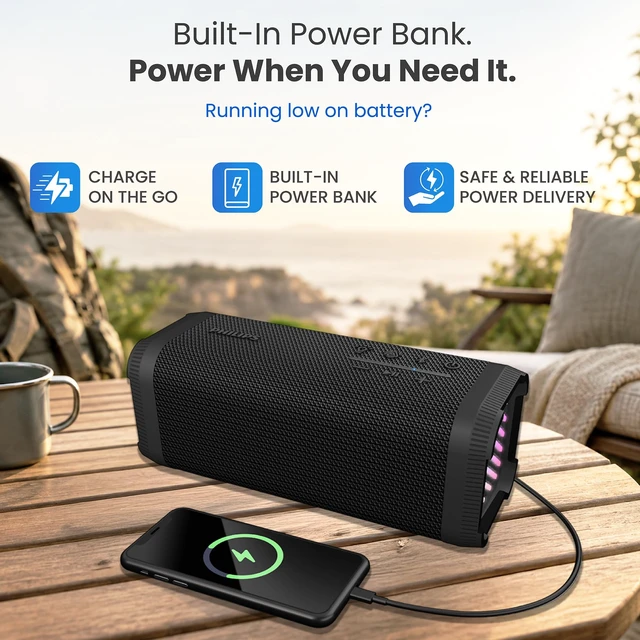 Alt view image 7 of 7 - Portable Bluetooth Speaker, 70W Powerful Sound with Bass+ Tech, 24H Playtime, Replaceable Battery with Power Bank, IP67 Waterproof & Dustproof, RGB Party Lights, Auracast & TWS Stereo Pairing