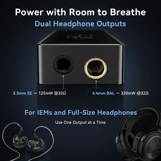 Alt view image 2 of 7 - TRN Black Pearl USB-C DAC Amp, Dual CS43131 Portable Headphone Amplifier 320mW at 32, 4.4mm Balanced & 3.5mm Outputs, 32-Bit/384kHz, DSD256, for IEMs and Headphones