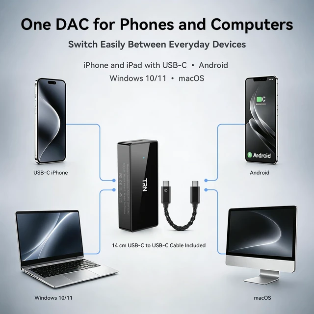 Alt view image 7 of 7 - TRN Black Pearl USB-C DAC Amp, Dual CS43131 Portable Headphone Amplifier 320mW at 32, 4.4mm Balanced & 3.5mm Outputs, 32-Bit/384kHz, DSD256, for IEMs and Headphones