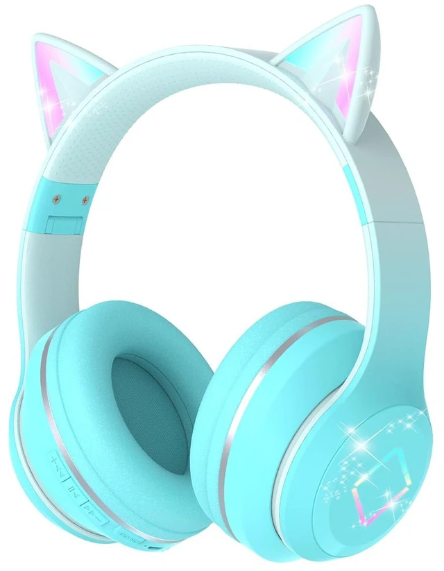 Main image of Bluetooth Kids Headphones,Cat Ear LED Light Up Kids Wireless Headphones,Bluetooth 5.1&Stereo Sound, Foldable,Adjustable Headband,Children Headphone with Microphone for School/Tablet (Green)