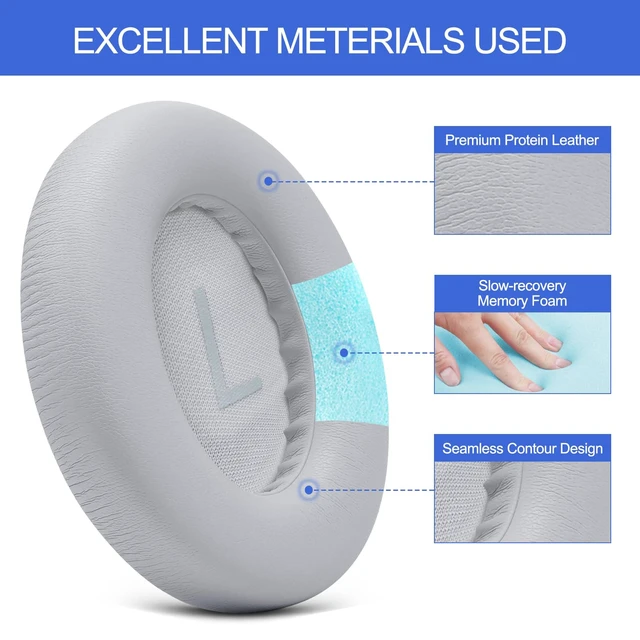 Alt view image 3 of 7 - Replacement Ear Pads Cushions for Bose NC 700 Noise Cancelling Headphones NC700 HP Upgrade Earpad Covers Protein Leather High-Dense Foam (Silver)