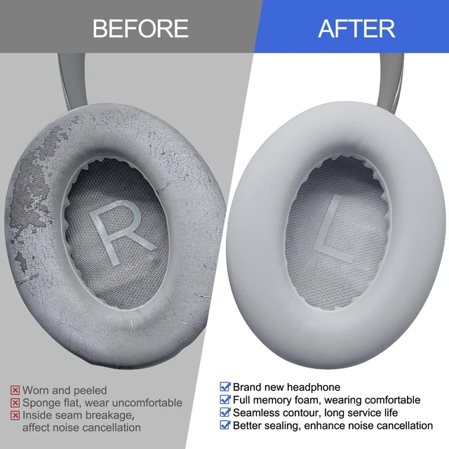 Alt view image 5 of 7 - Replacement Ear Pads Cushions for Bose NC 700 Noise Cancelling Headphones NC700 HP Upgrade Earpad Covers Protein Leather High-Dense Foam (Silver)